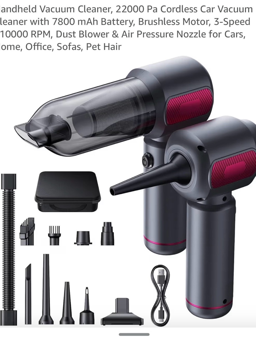 Cordless Handheld Vacuum Cleaner in Charcoal Gray with Magenta Accents